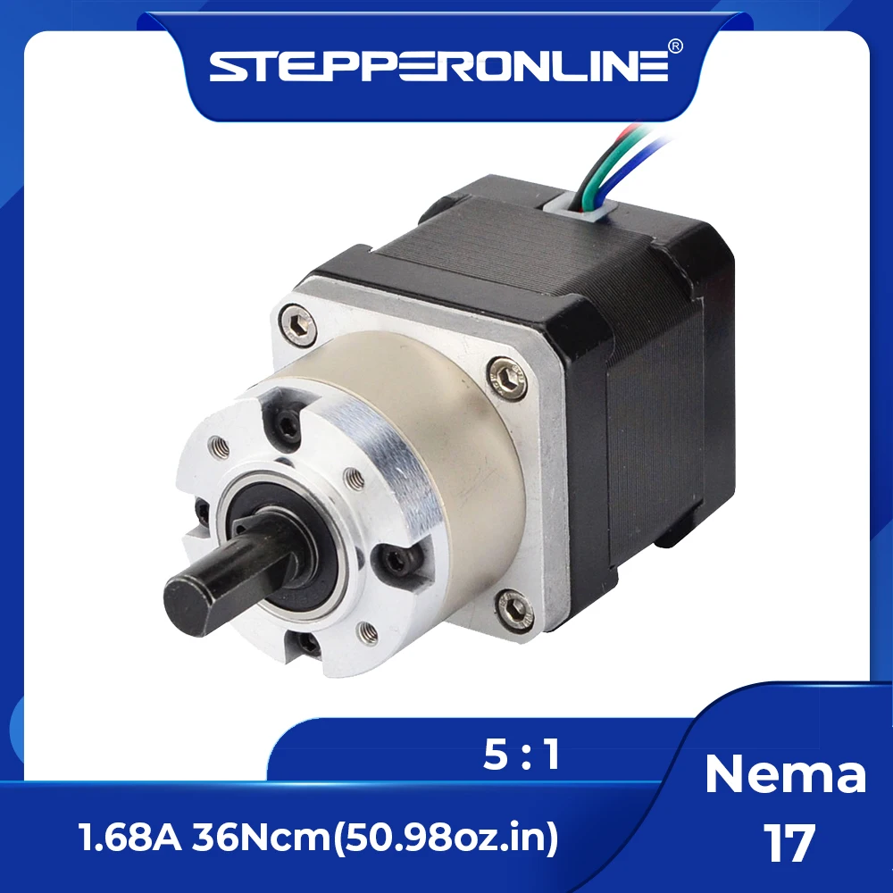 

STEPPERONLINE Nema 17 Шаговый двигатель, биполярный с передаточным числом, планетарный редуктор 5:1 27:1, 1,68 А, L = 40 мм, 4-выводной робот с ЧПУ, 3D-принтер