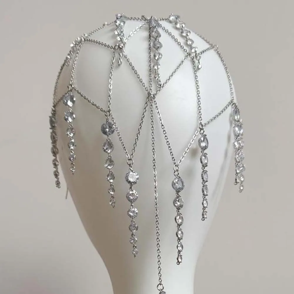 Stonefans Tassel Headpieces Headdress Wedding for Women Gatsby Cleopatra Flapper Crystal Bohemian Bride Tiara Accessories Party