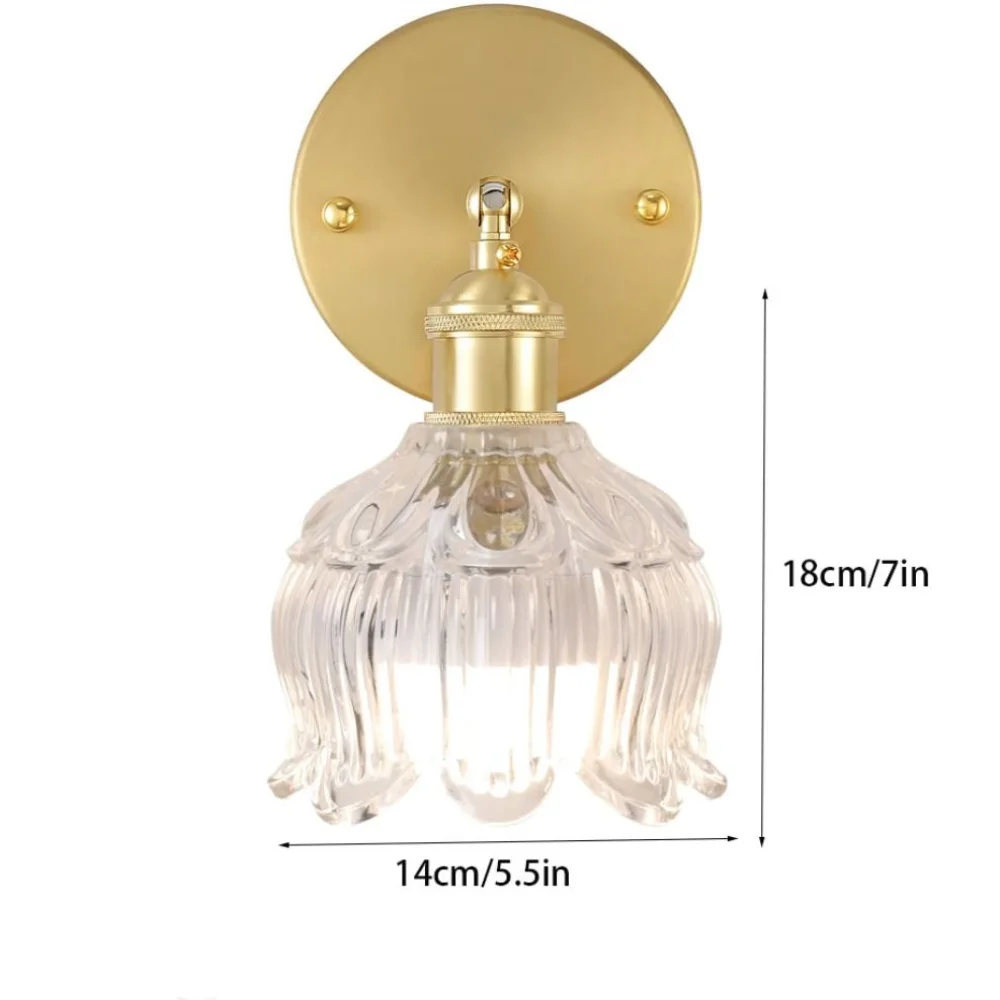 Up Down Rotate Clear Flower Glass LED Wall Lamp Amber Glass Dimmable Copper Wall Light Fixtures Reading Nook Energy Saving