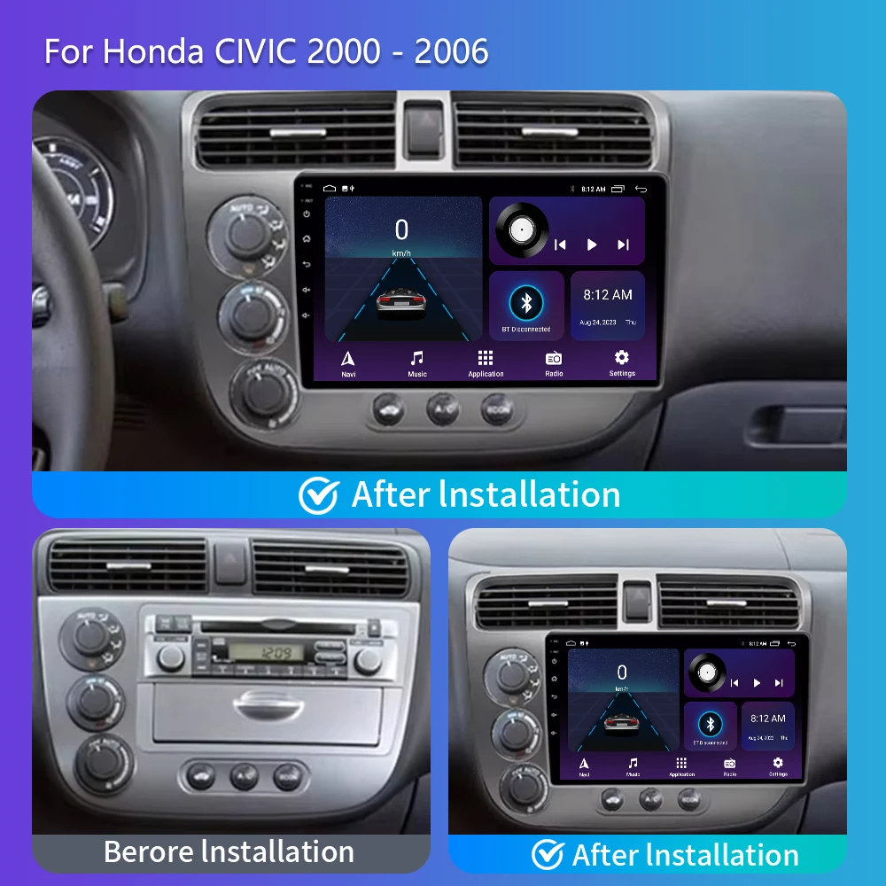2 Din Android 13 Samochodowe Radio Multimedialny Odtwarzacz Wideo Dla Honda CIVIC 2000-2006 Bezprzewodowy CarPlay Stereo GPS Tracker Jednostka główna