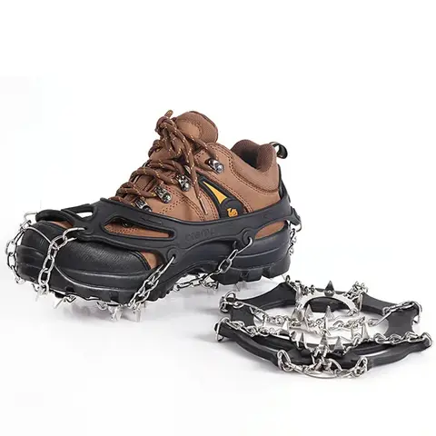 19 Teeth Steel Anti Slip Hiking Climbing Snow Spikes Crampons Cleats Chain Claws Grips Boots Cover Ice Gripper Spike for Shoes
