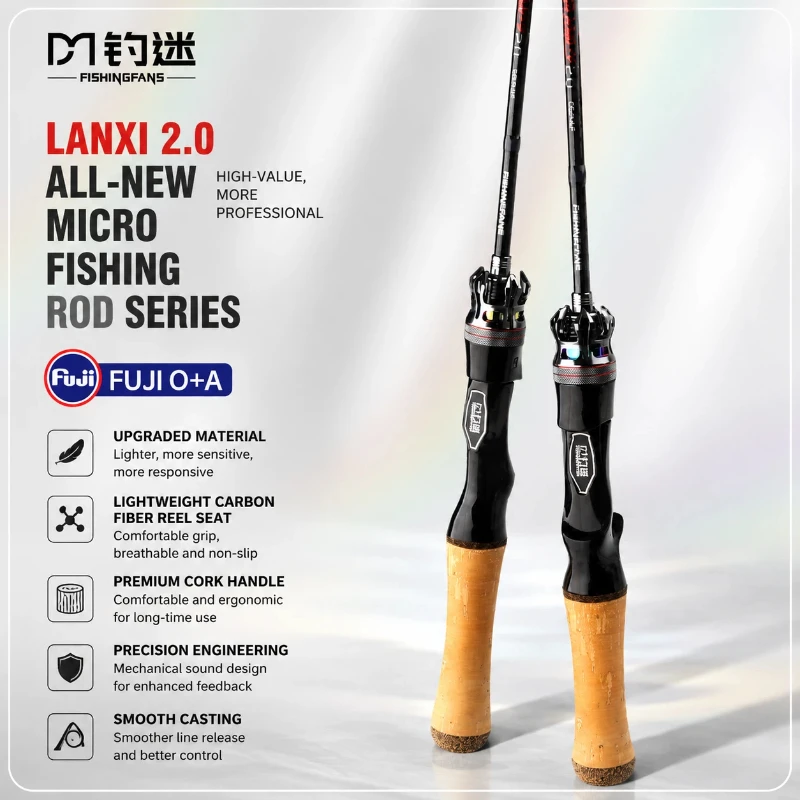 

Fishingfans Lanxi2.0 UL Carbon Spinning Rod 2 Sections, FUJI K Frame O Guides, Upgraded 2A Cork Grip Carbon Scroll holder Stream