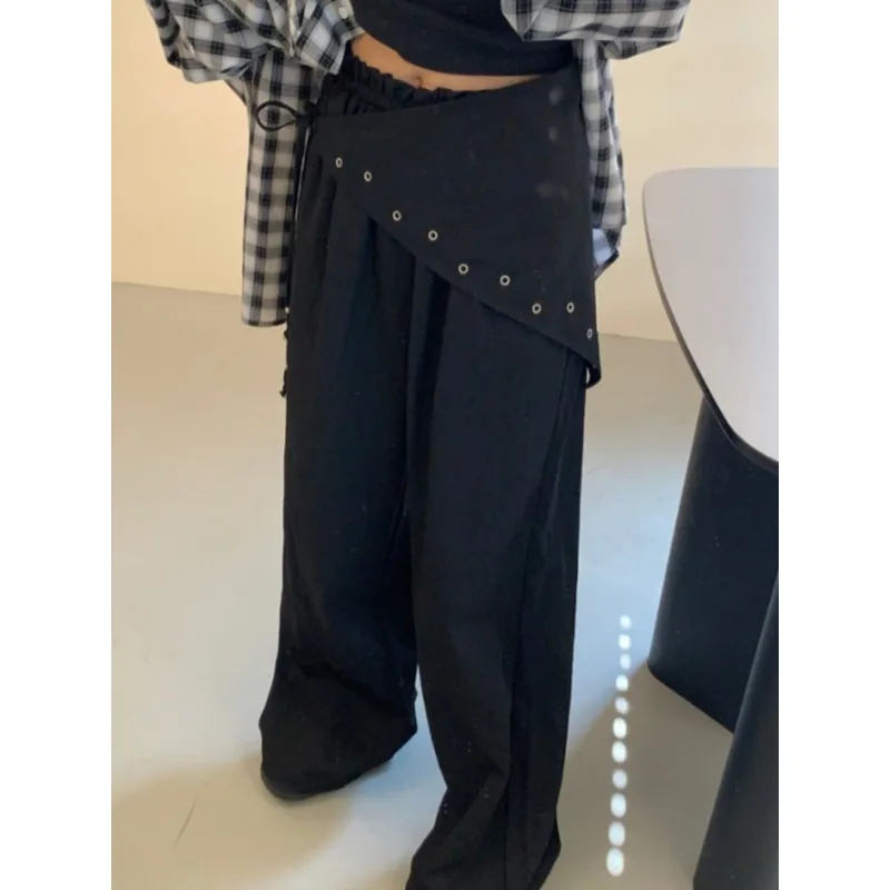 SuperAen Korean Style New 2025 Autumn Vintage High-waisted Casual Full Length Pants Women's Lace-up Oversize Pants