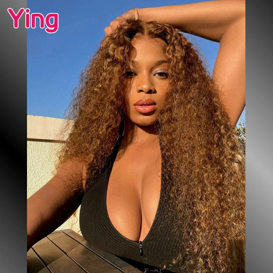 Curly Wave Brown Coffee Colored Ready Go 13x6 Transparent Lace Front Wigs Human Hair Water Wave PrePlucked 5x5 Lace Closure Wigs