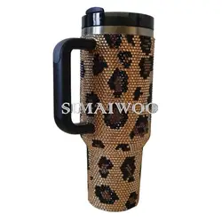 Hand-applied Leopard Rhinestone Tumbler Personalized Crystal Cup for Bridesmaids Insulated Stainless Steel Glitter Travel Mug