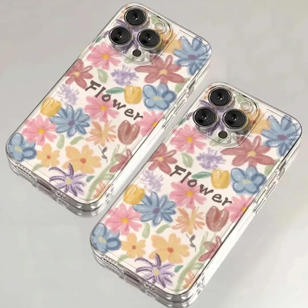 ins Summer Colorful Flowers  phone case For iPhone 16PRO 15 14 131211ProXRXS Max78 Plus Y2K creativity Anti fall Case back Cover