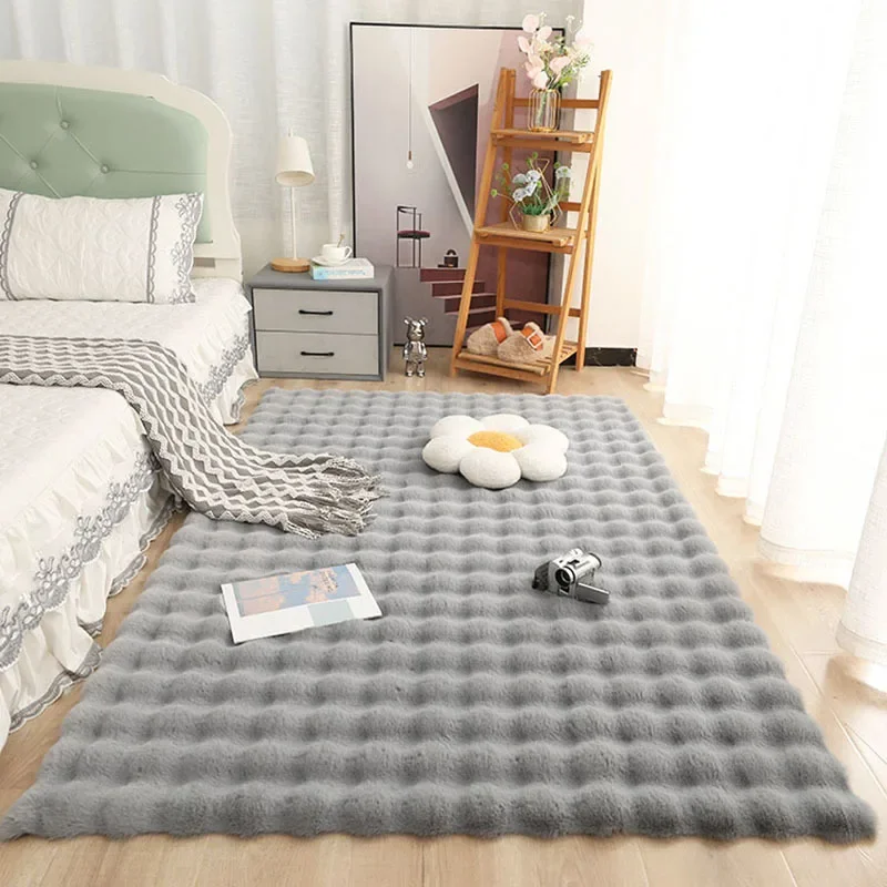 Alfombra de terciopelo con burbujas de pelo de conejo de imitación para decoración del hogar, cojín para sofá, alfombras antideslizantes para dormitorio de niños, alfombra esponjosa de felpa para balcón