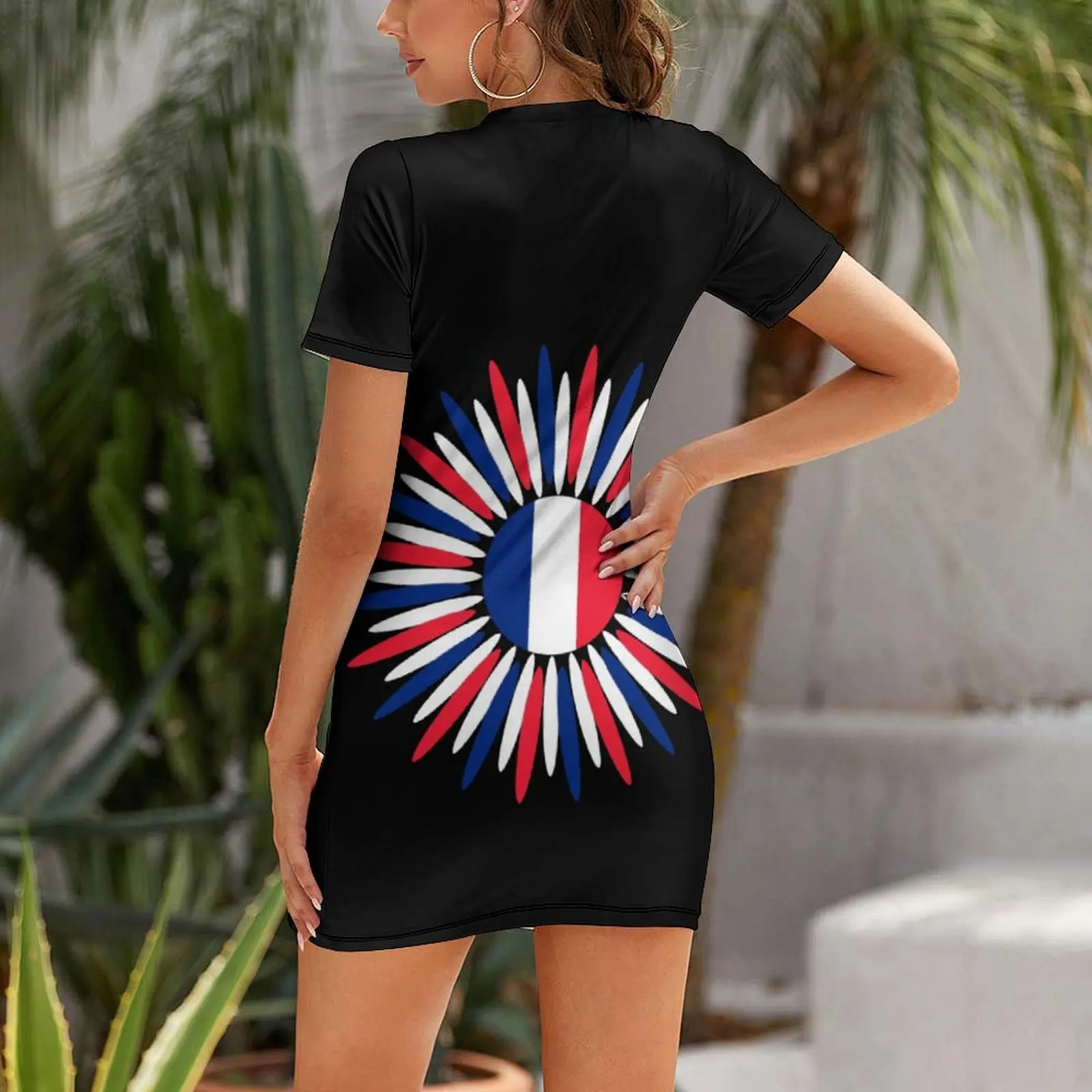 France Flag Sunflower - French Flag Short Sleeved Dress Funny Sexy  Woman's Gown Funny Novelty  Clubs Dresses