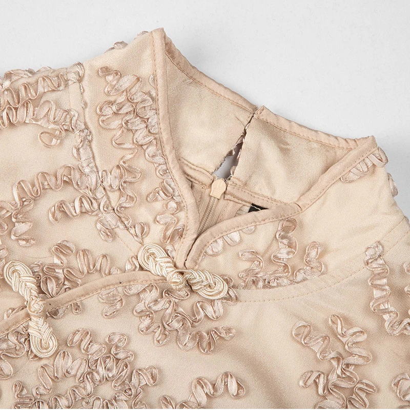 New Autumn Vintage Lace Dresses Style Stand Plus Size Dress Glod Color Embroidery A-Line Knee Length Women Lace Dresses 14230