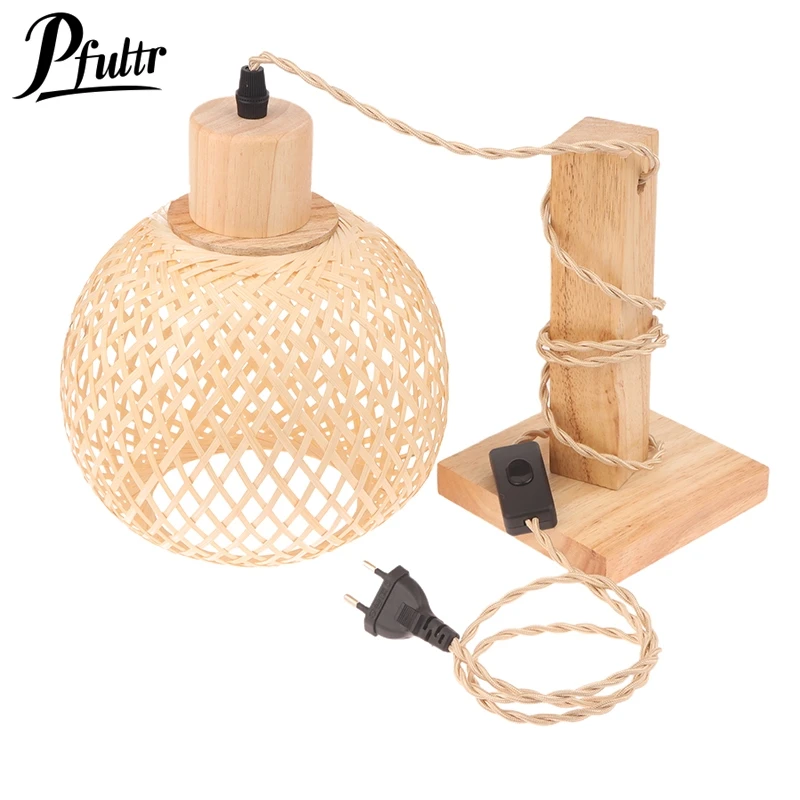 

Bamboo Lantern Wall Lamp Natural Rattan Wicker E27 Retro Hemp Rope Chandeliers Hand-Woven Bamboo Room Wall Light Decor Fixtures