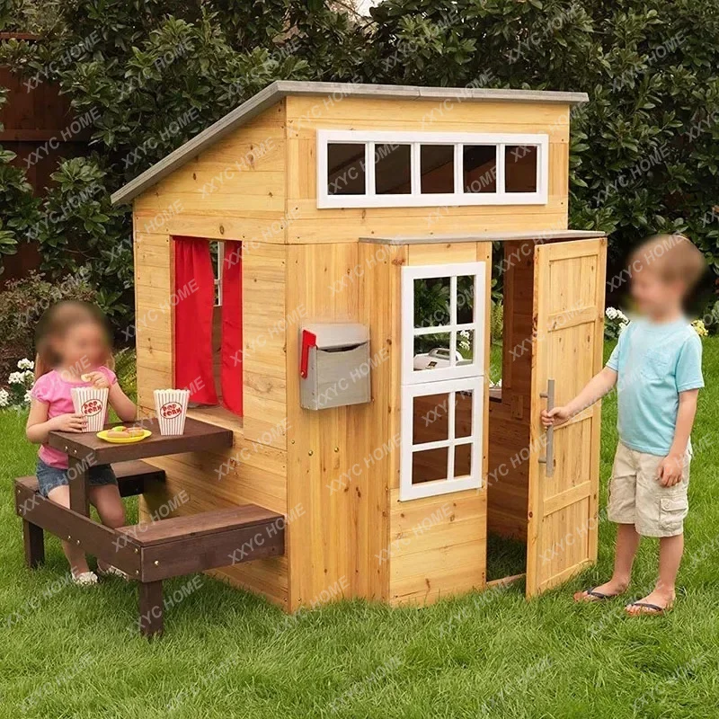 Wooden house, assembled solid wood outdoor indoor mobile children's room games toy cabin