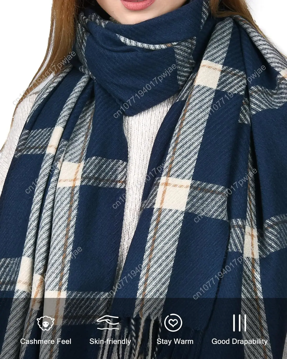 وشاح شتوي FURTALK للنساء شال كشمير يشعر بشراشيب منقوش كبير الحجم يلتف الأوشحة