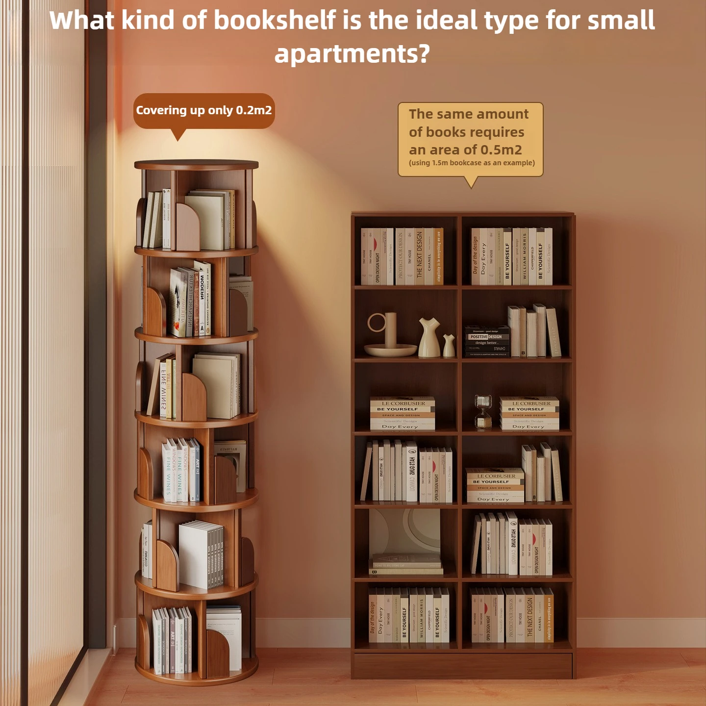 360° Rotating Bookshelf – Movable Storage Cabinet for Home & Living Room
