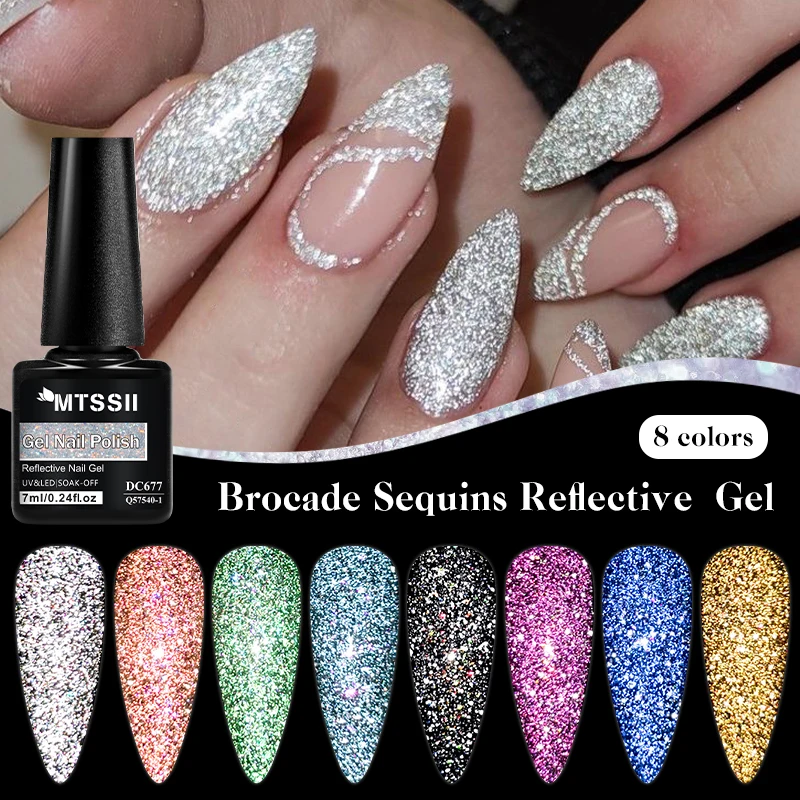 Mtssii-esmalte de uñas de Gel reflectante colorido, 7ML, brillo brillante, esmalte de Gel con brillo, barniz semipermanente para remojar las uñas