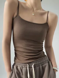 Summer Basic Tanks Spaghetti Strap Camis Solid Stretch Tops for Women Sleeveless Slim Fit Basic Solid Knitted Camisole