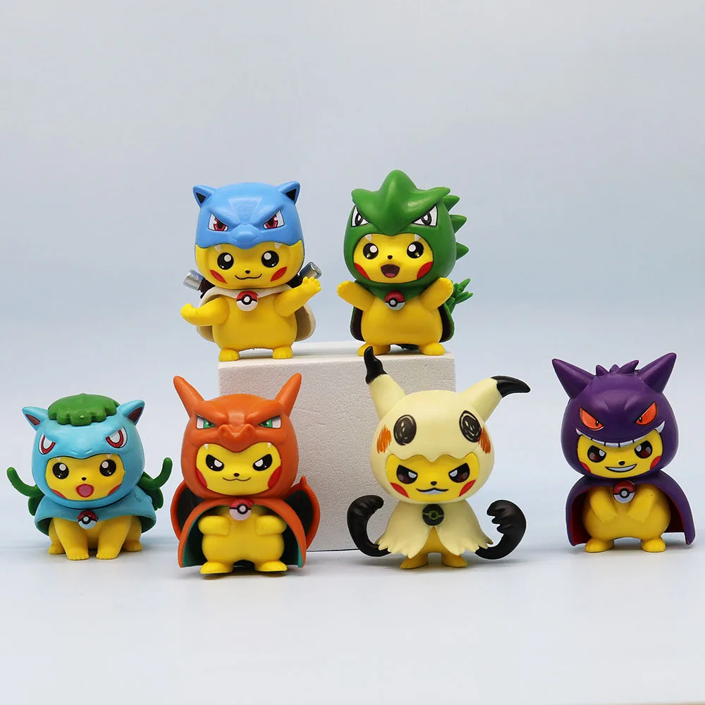 6 Pcs/Set New Pokemon Cartoons Anime Gengar Charmander Cosplay Figures Car Decorations Dolls Children's Fashion Trend Toys Gifts