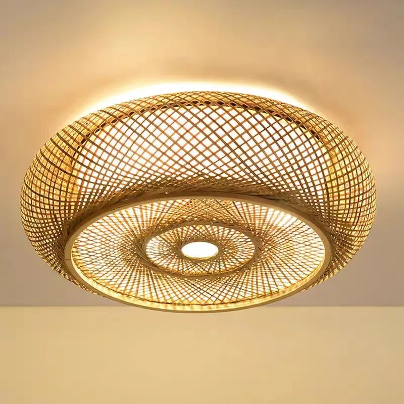 

Japanese Bamboo lantern ceiling light Hand-woven Wicker Round Rattan Light Southeast Asia lamp Living Room bedroom Rustic Lamp