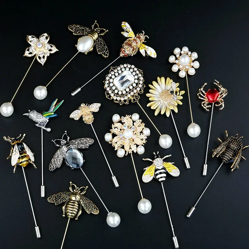 Vintage Bee Pearl Flower Brooches Women Men Crystal Rhinestone Luxury Jewelry Needle Lapel Pin Cardigan Scarf Buckle Accessories