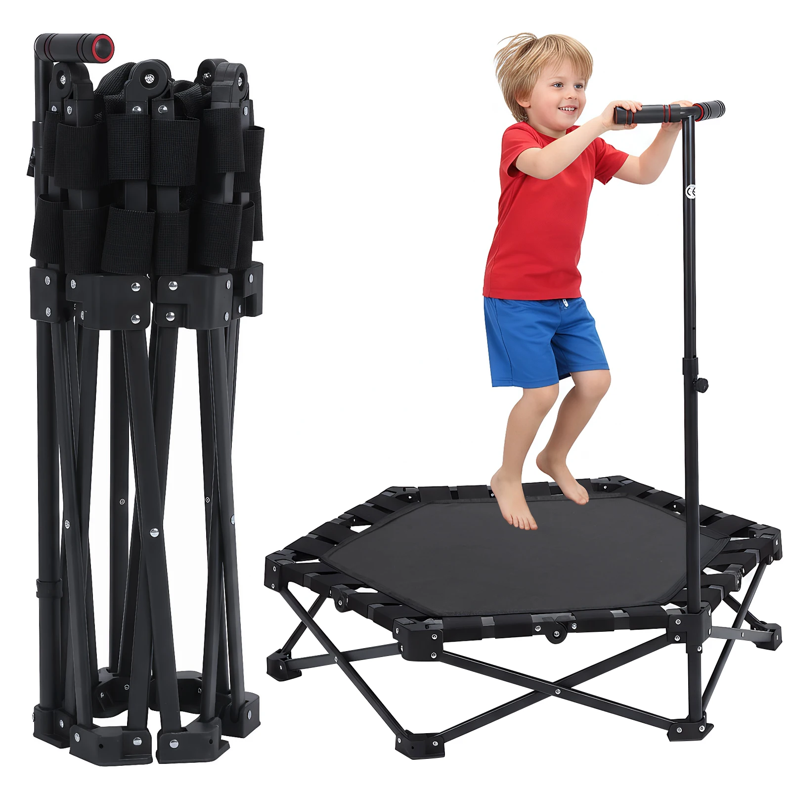 

42in Rebounder Trampoline 450lbs Max Load Foldable Mini Trampoline with Adjustable T-Bar Handle for Home Garden and Gym