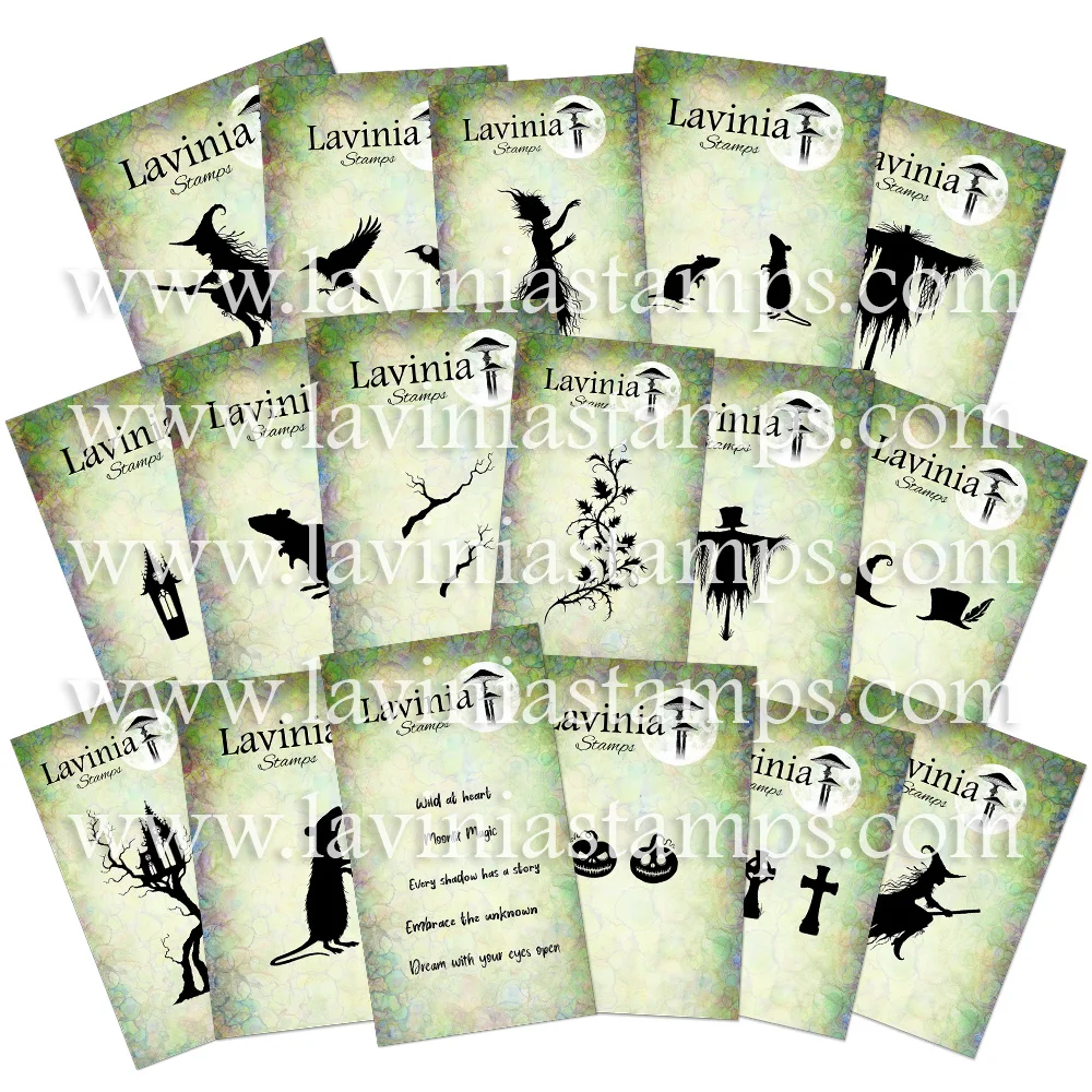 Август 2026 года. Набор прозрачных штампов Lavinia Stamps «Полуночный Ковен» (17 шт.) с силуэтами ведьм на Хэллоуин для скрапбукинга, изготовления открыток и декоративных поделок своими руками.