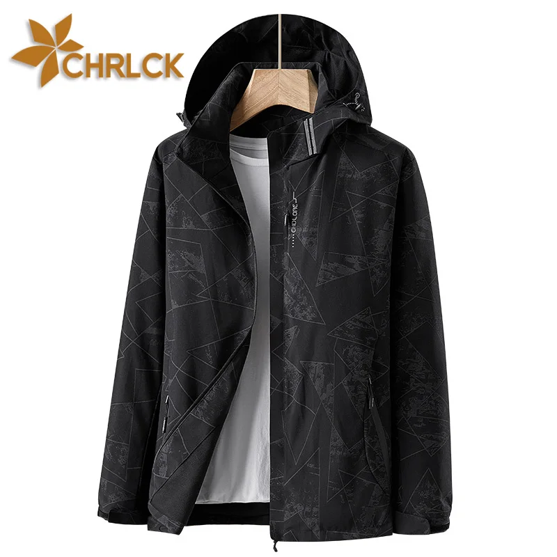 CHRLCK Men's Waterproof Hiking Jacket Reflective Windproof Running Jacket Antifouling Camping Fishing Hunting Trekking Coat