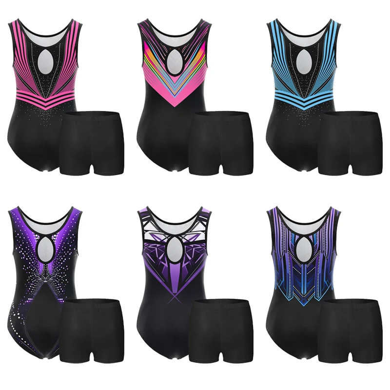 Body da ginnastica per ragazze Canotta senza maniche Atletica Biketard Bambini Water-goccia Indietro Unitard Tumbling Activewear Abiti