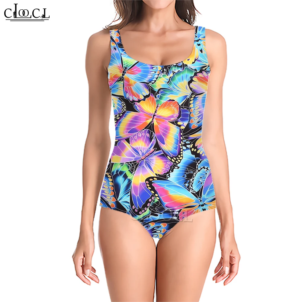 CLOOCL Sexy Women Swimsuit Colorful Butterfly Print Swimsuit Low Neck Sleeveless Bodysuit Fashion Beachwear 2023 New