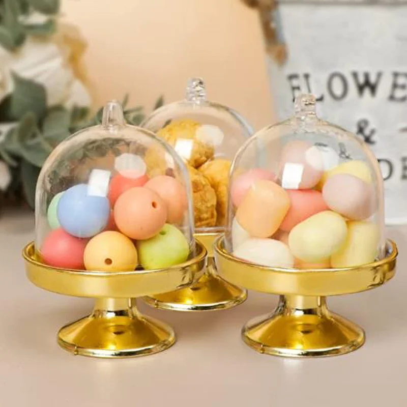 2pcs Plastic Mini Cake Stand with Dome Cupcake Plate with Lid Candy Box Bulk for Wedding Baby Shower Party Decoration Supplies