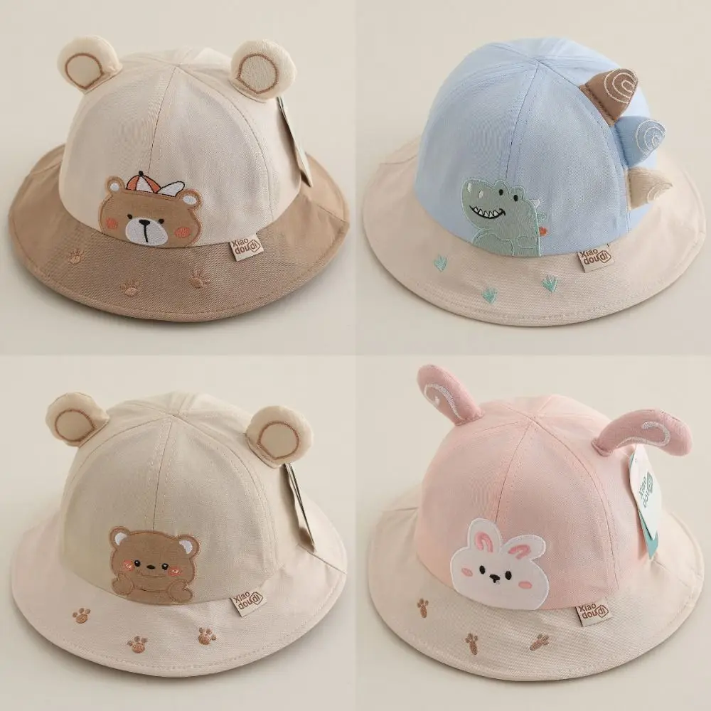 Cute Dinosaur Shape Kid's Sun Hat Sun Protection Windproof Fisherman's Hat Cartoon Cotton Children's Cap For 1-3 Years Old