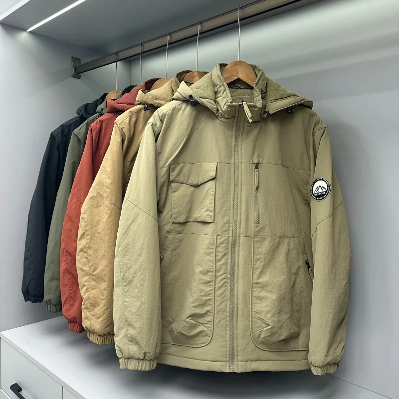 

Уличная повседневная куртка с флисовой подкладкой, утолщенная, водонепроницаемая, ветрозащитная, со съемным капюшоном, легкая, для работы и альпинизма