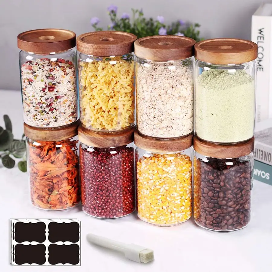 

Stackable Kitchen Canisters Set of 8,High Borosilicate Glass Cylinder Airtight Food Storage, sort out the tea, flour, candies, g