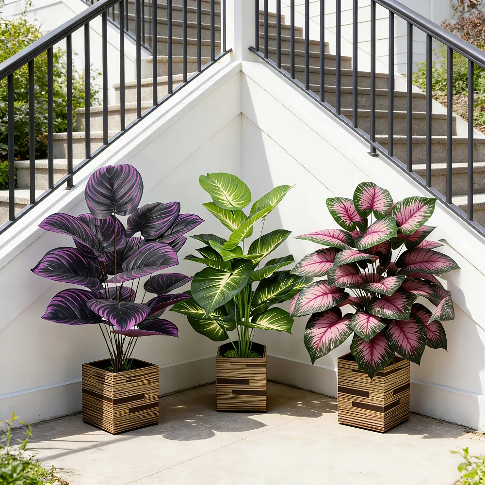 3pc Featuring Various Large-Leaf Outdoor Artificial Plants Lush Ficus Trees and Bird of Paradise Palms with 36leaves 2026