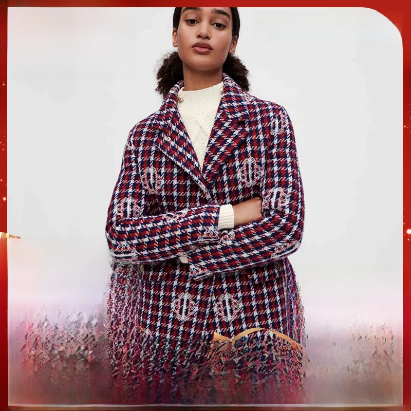 

MaSandeM Осенне-зимний клетчатый пиджак для женщин, модный деловой стиль, на одной пуговице, с длинными рукавами, прямого кроя