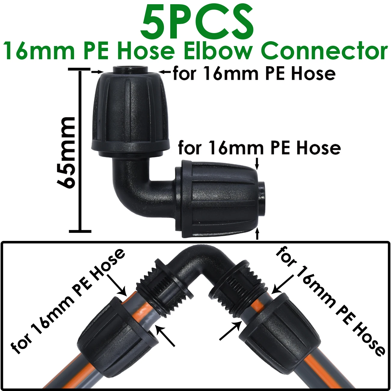 Sprycle 5PCS 16mm 1/2\'\' PVC Garden Pipe Connector Watering Drip Irrigation Coupling Splitter Tee Thread Lock to 4/7mm 3/5mm Hose