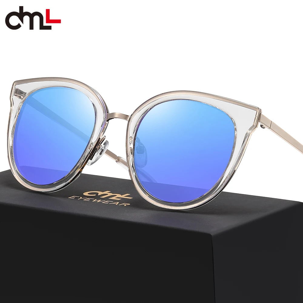 DML New Brand Designer Oval Fashion Wear Sunglasses Polarized Metal Frame Transparent Women Shades With Box