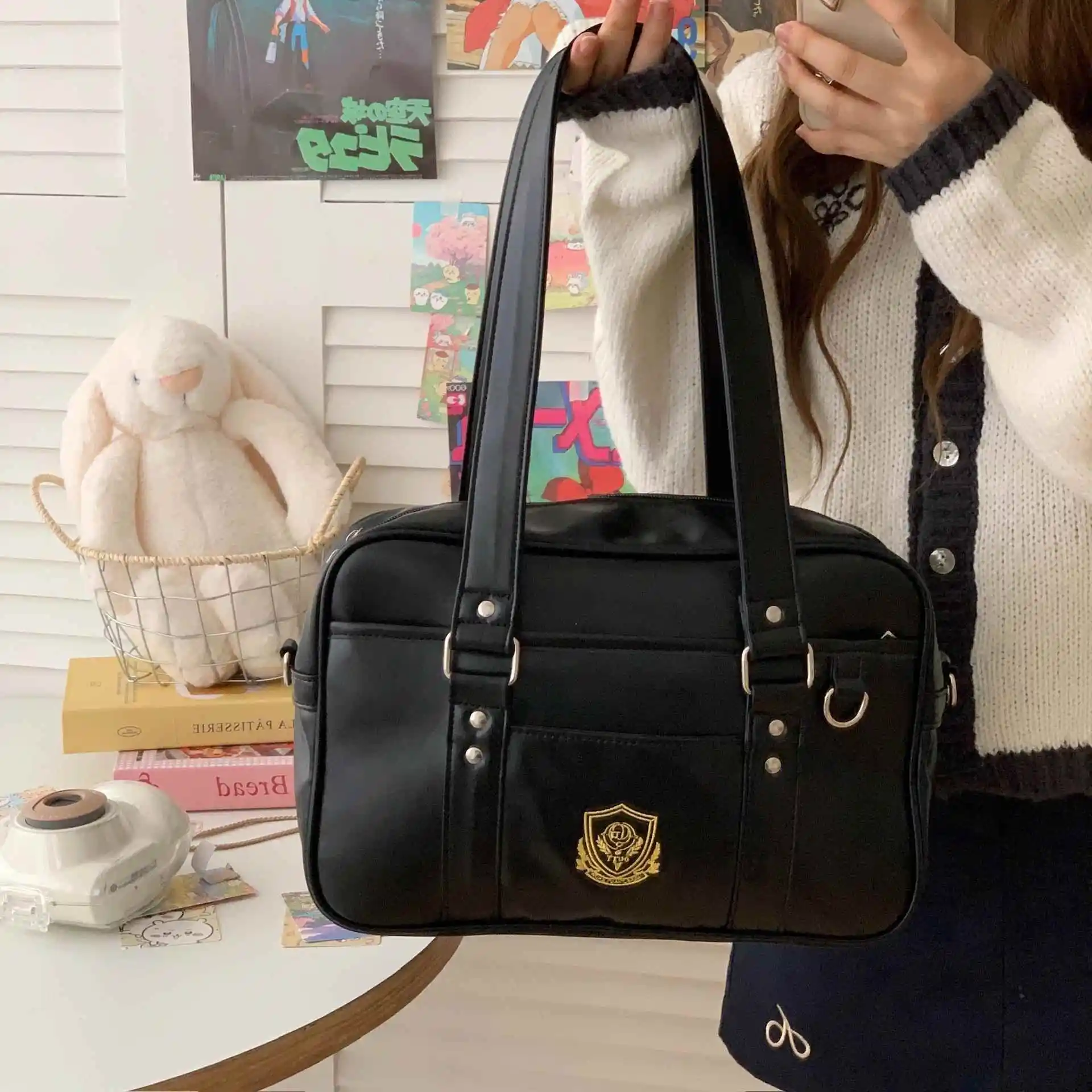 

Birthday Gift Ultra Popular Crossbody Commuter Bag Simple Dual-Shoulder High School Student Leather Bag Female Mail Carrier B...