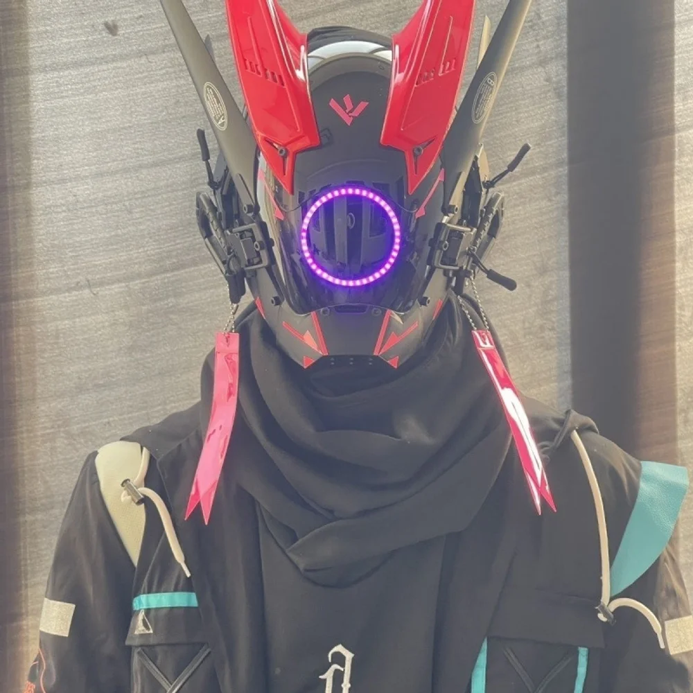 Máscara Cyberpunk de Halloween, casco de depredador, Mecha luminosa para hombre, capucha de cara completa, máscara táctica Punk