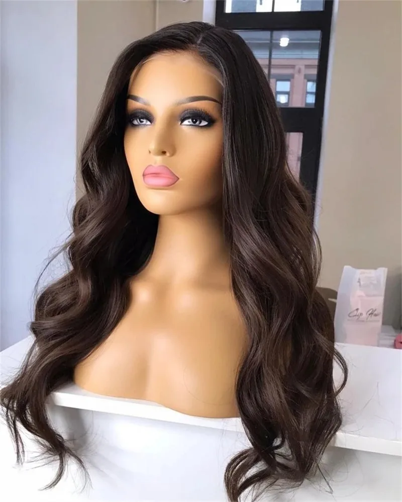 شعر مستعار بني داكن طويل الجسم موجة الدانتيل شعر مستعار أمامي 32 بوصة 200 الكثافة 13X4 Hd الدانتيل الباروكات قبل قطعها الاصطناعية الدانتيل شعر مستعار أمامي يوميا