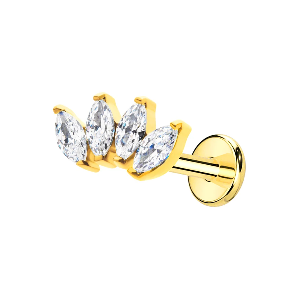 316 Stainlesss Steel Threadless Push In 4 Marquise CZ Fan Top Labret Lip Piercing 16G 18G 20G Tragus Stud Earring Body Jewelry