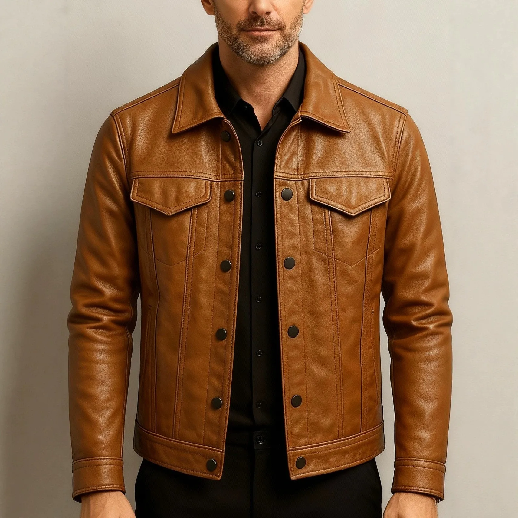 Pocket Turn Down Collar Coat Loose Fit with Zipper Regular Length Jacket Warmth Retention Winter for Men