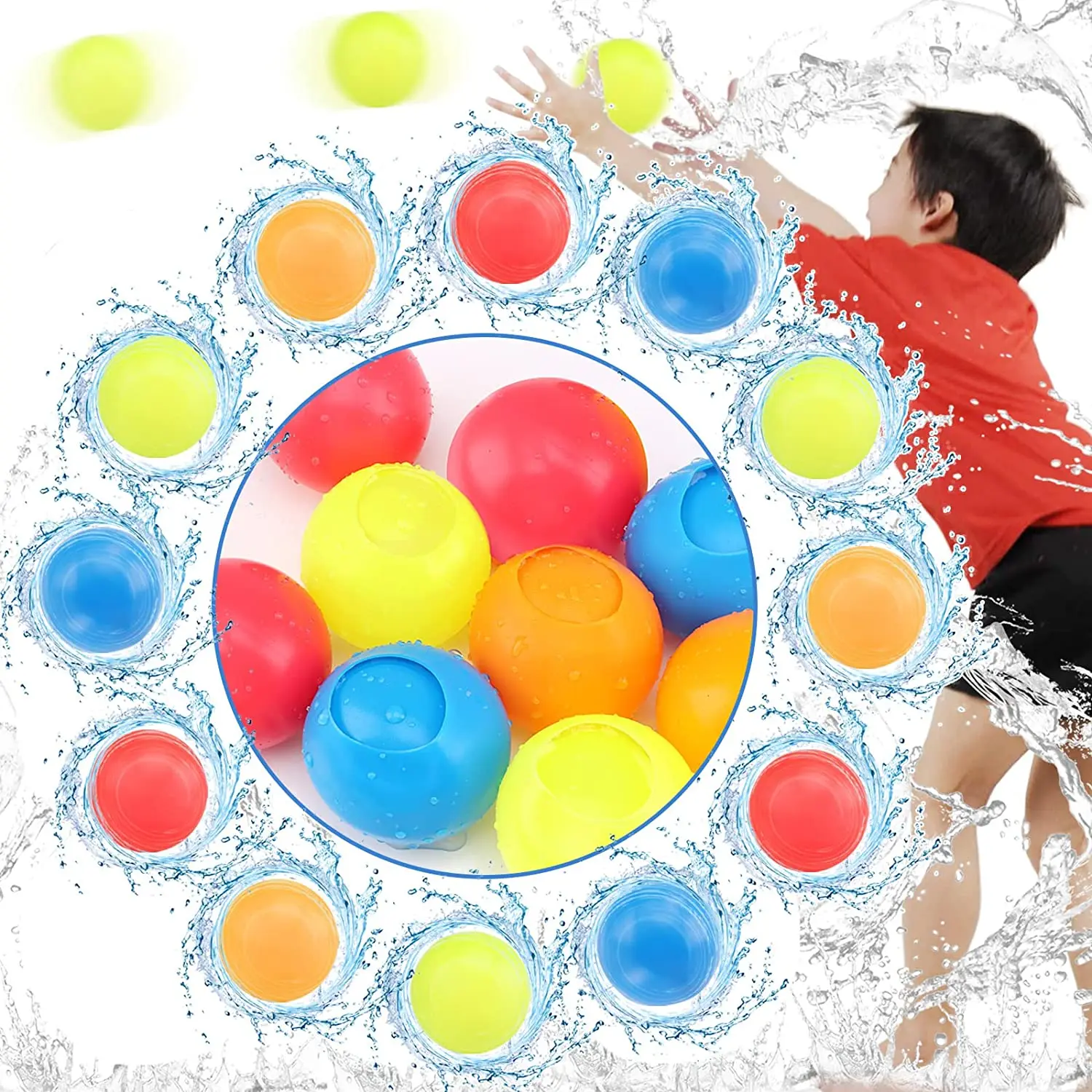 12pcs Reusable Water Balloons Refillable Water Balloon Quick Fill Self Sealing Water Bomb Splash Balls for Kids Swimming Pool