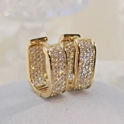 Huitan Fashion Women's Hoop Earrings with Sparkling Cubic Zirconia Fancy Female Ear Accessories Good Quality Wholesale Jewelry