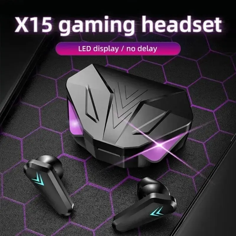 X15 TWS Sem Fio Bluetooth Headset, Display LED Gamer Earbuds Com Microfone, Auscultadores Com Cancelamento De Ruído