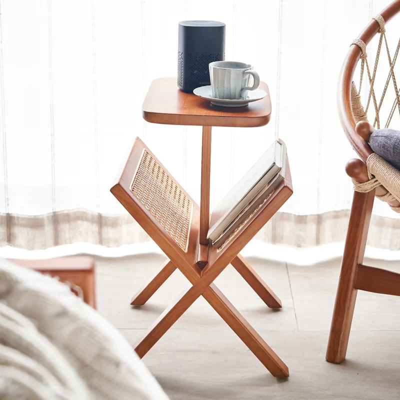

Side few small coffee table living room corner solid wood simple household sofa side few rattan small square table Nordic b