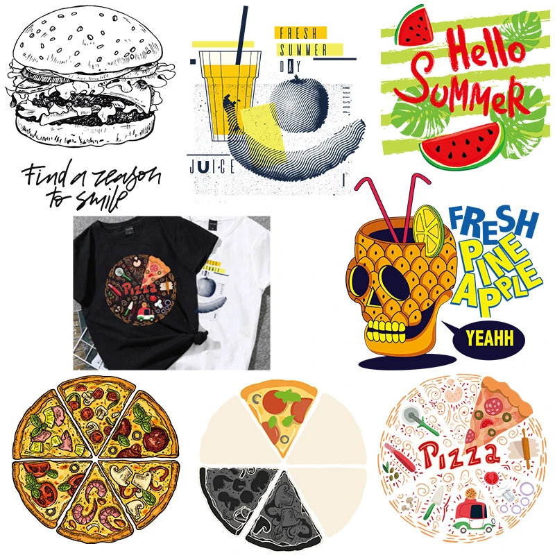 Summer drink Pineapple Drink Clothes Patches DIY Iron-on Transfers Stickers Heat Print Irons Hamburger Watermelon DIY Accessory