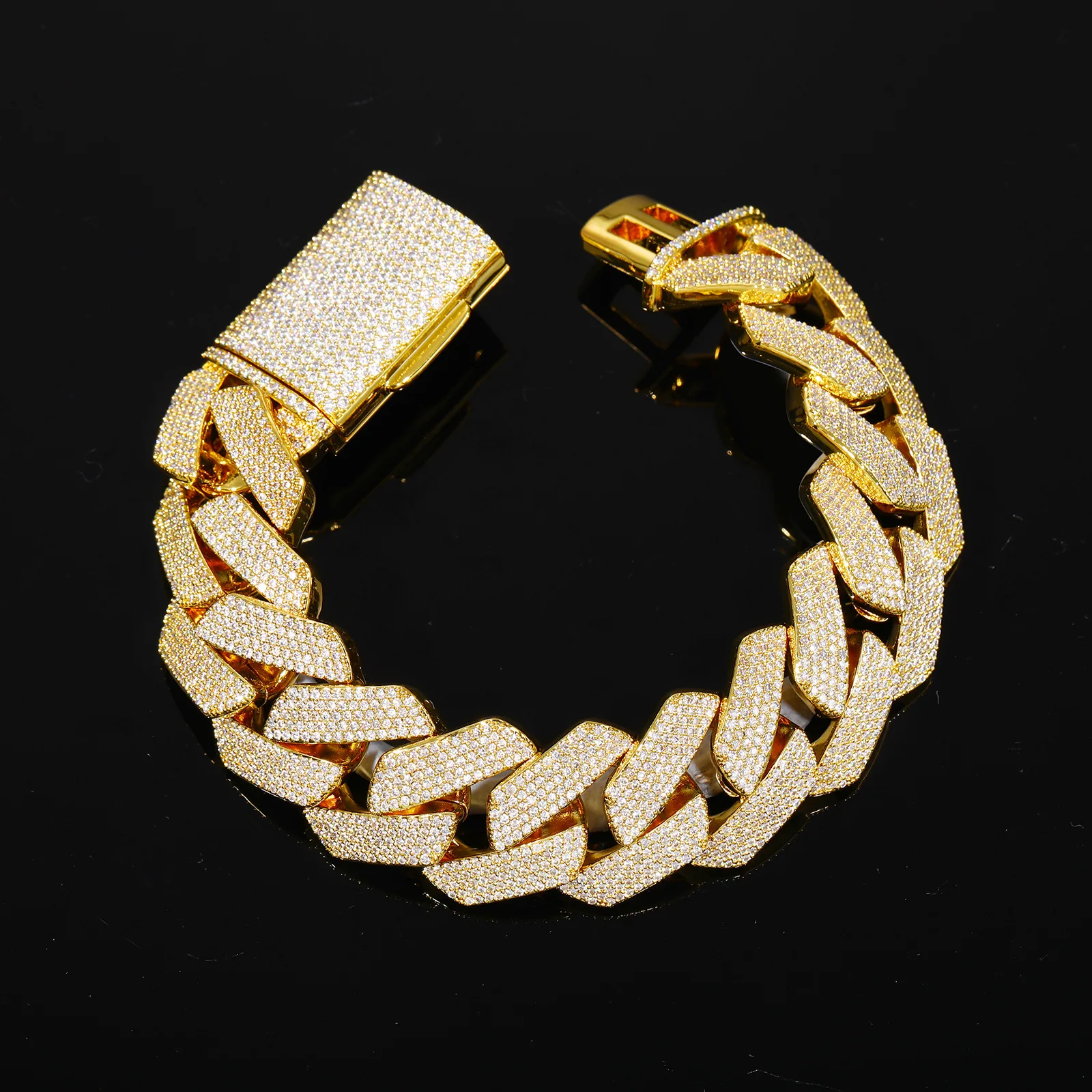 

22Mm Copper with Mozzarella Diamonds Rhombus Trend Hip Hop Cuban Chain Jewelry Premium Men's Bracelet Jewelry