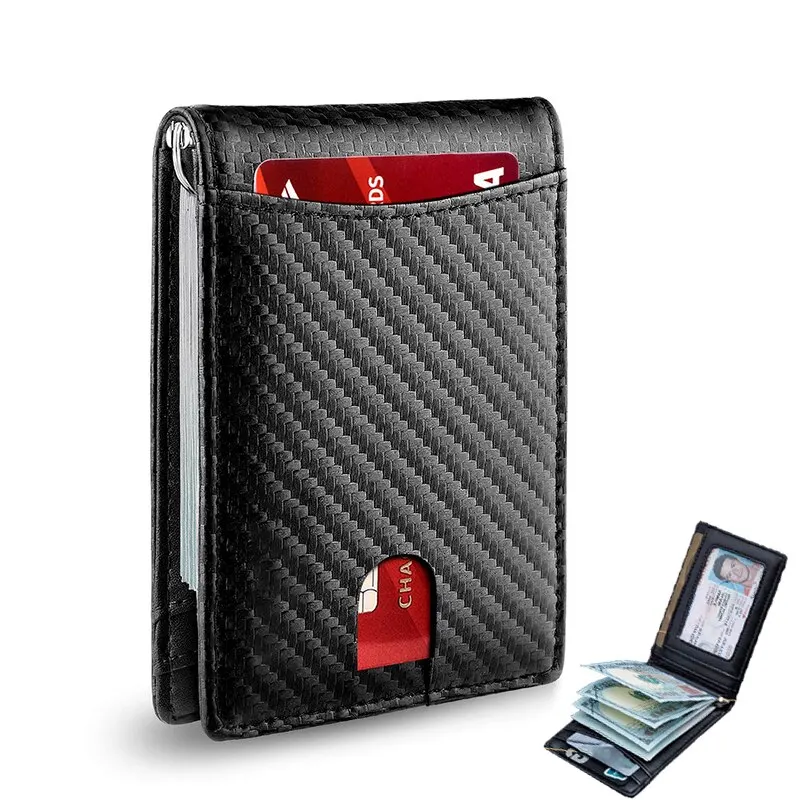 Rfid Carbon Fiber Men Wallets Man Card Holder Money Bag Slim Thin Mini Wallet Male Small Short Purse Black Walet Billfold Vallet