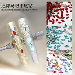 100PCS Glitter 2x4mm Mini Colorful Marquise Flatback Diamonds Glass Nail Art Rhinestones Decoration Manicure Charms Accessories