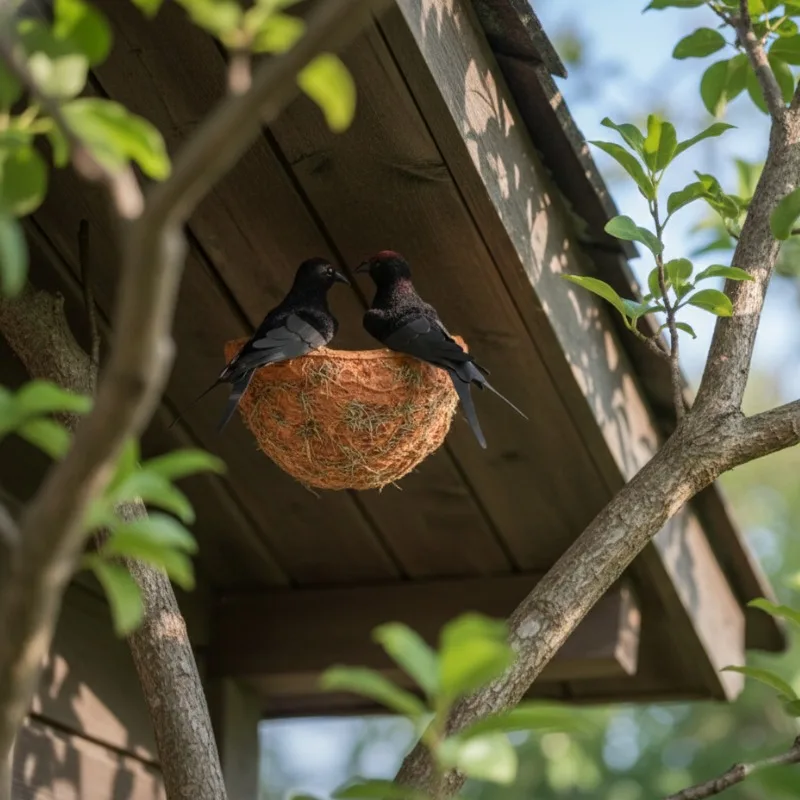1-8Sets Hanging Swallow Nest Decor Bionic Birdhouse with Two Flying Birds Decorative Ornament for Garden Home Outdoor Display