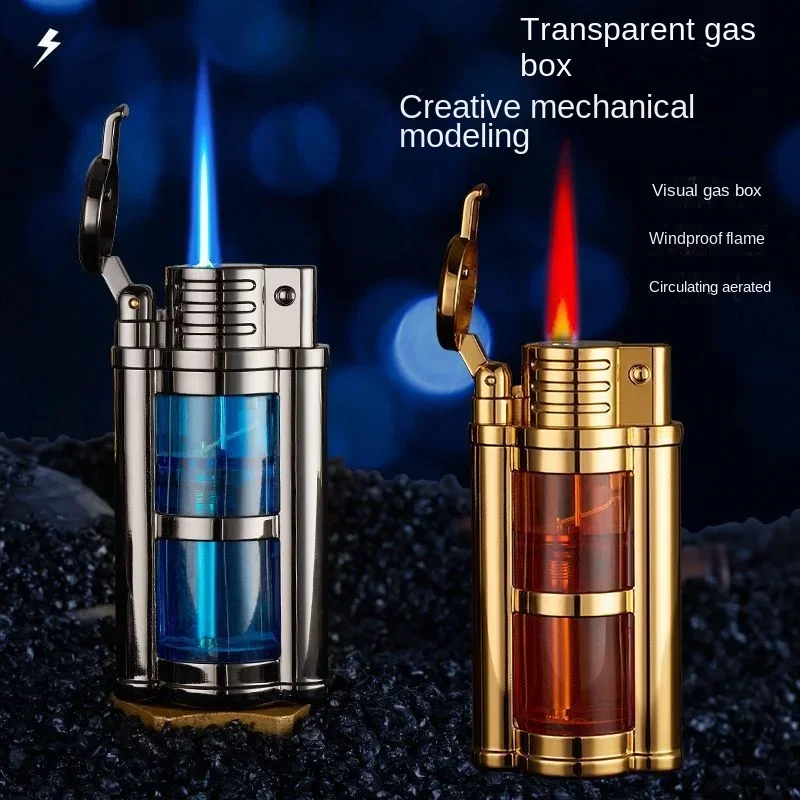 New Transparent Visible Fuel Bin Torch Windproof Butane Lighter Men\'s Gift Cigarette Accessories Cigar Igniter BBQ